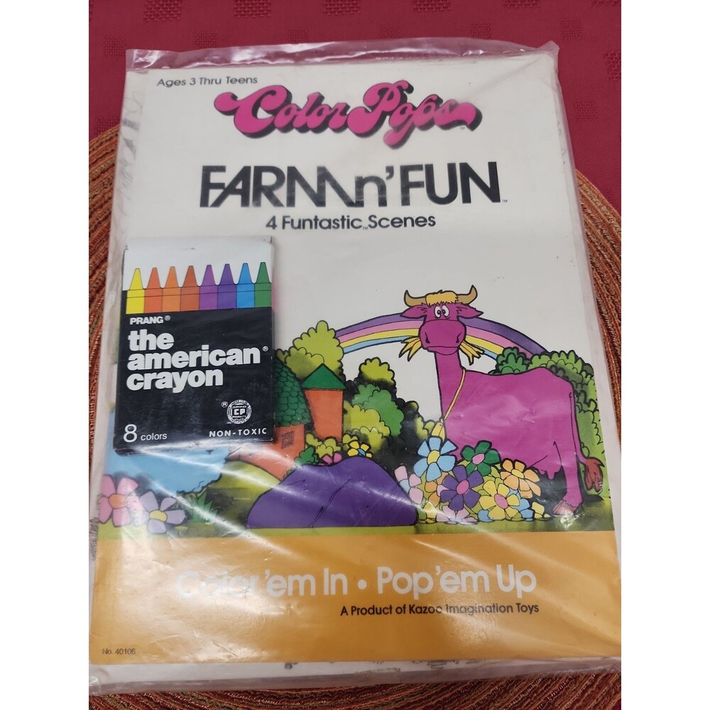 VTG 1976 Color Pops Farm n' Fun Activity Book W Crayons Perfect Fof Homeschool